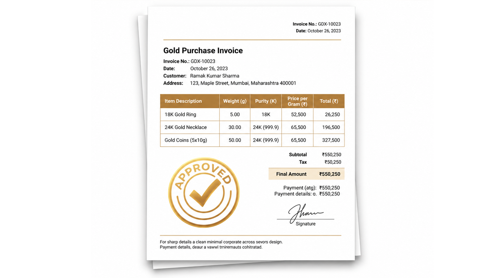 Gold purchase invoice If available